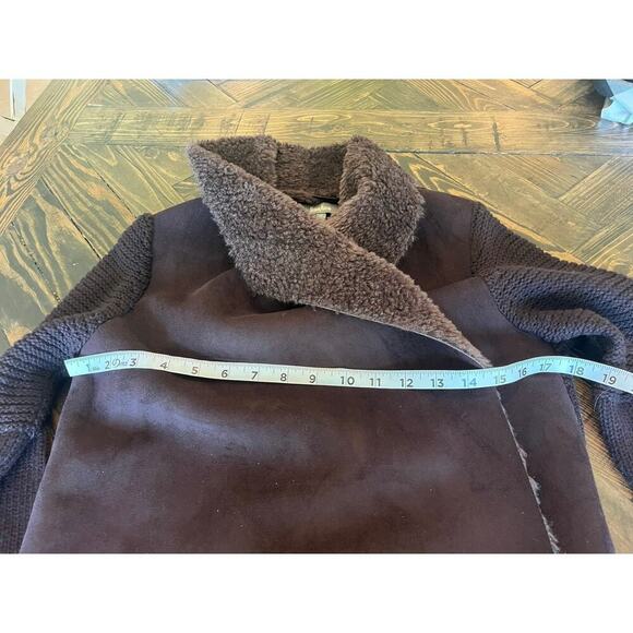 Neiman Marcus Open Front Knit Cardigan Sweater Women M Faux Fur Hobbit Neutral - Picture 4 of 8